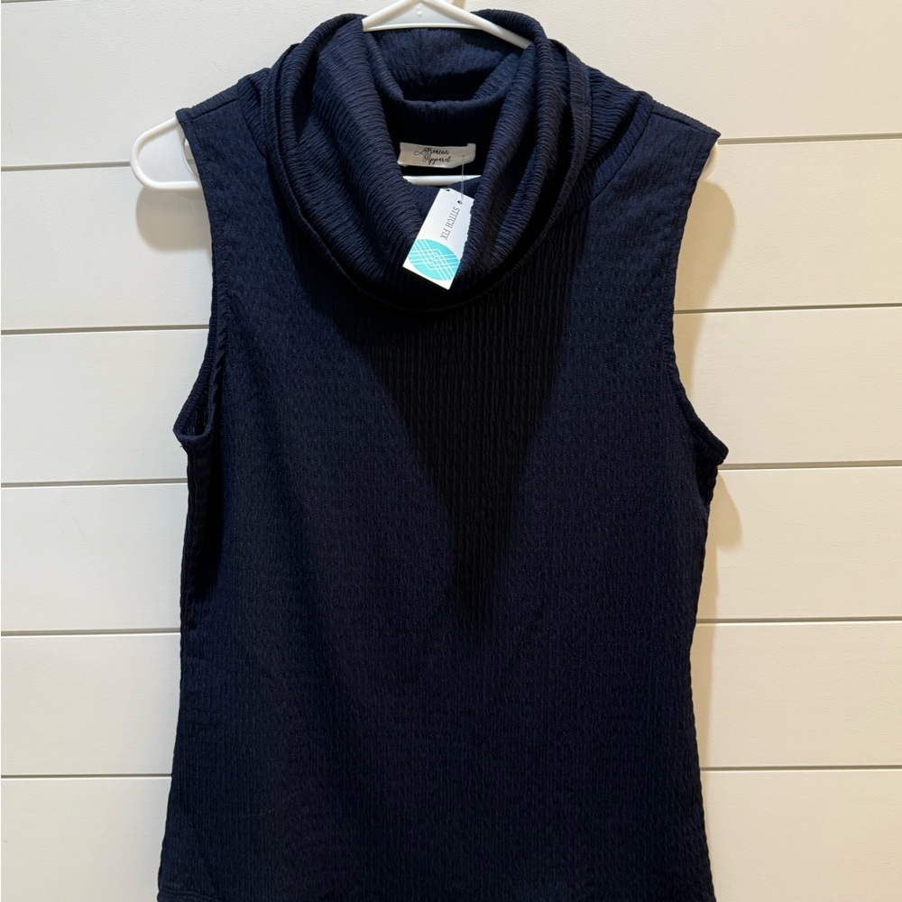 Beacon Apparel Navy Sleeveless Cowl Neck Top with Tag